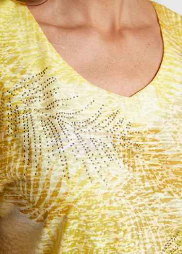 T-shirt imprimé court maille dévorée Jaune