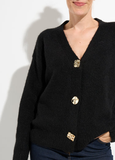 Gilet chaud avec boutons bijou en métal Noir