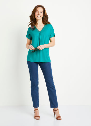 T-shirt long évasé dentelle Aqua