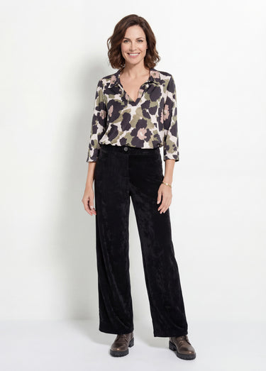 Pantalon large élastiqué en velours ras Noir
