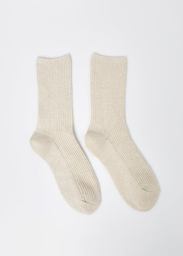 Chaussettes avec laine et à fines cotes Beige