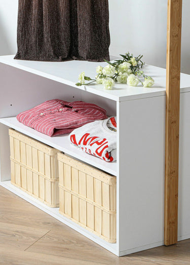 Penderie d'entrée avec détail décor bois Blanc