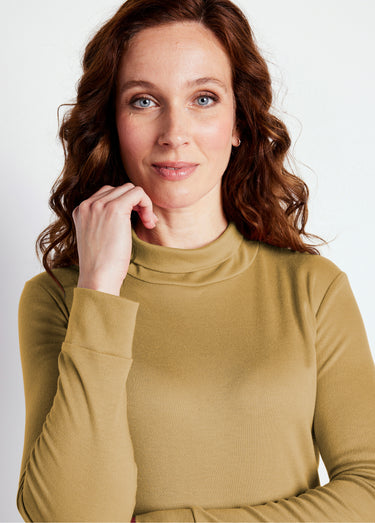 Sous-pull chaud col roulé maille interlock unie Taupe