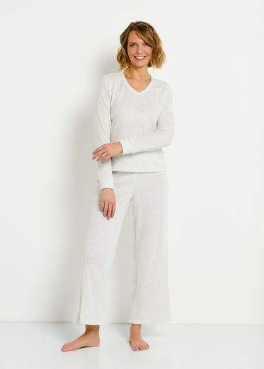 Pyjama long côtelé fluide Gris