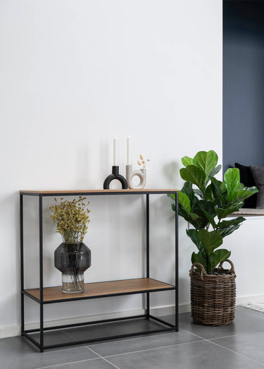 Console élégante 2 niveaux acier et bois Naturel
