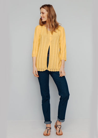 Cardigan boutonnée long ajouré Jaune
