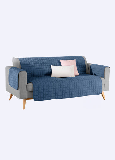 Protège-salon antiglisse microfibre matelassé Bleu