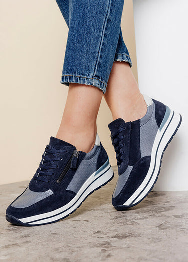 Baskets largeur confort cuir bi-matière Bleu