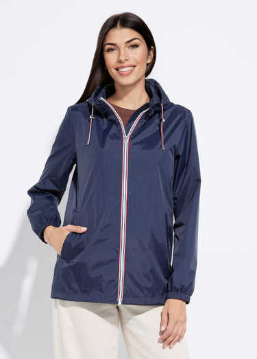 Coupe-vent déperlant à capuche, poches raglan Marine
