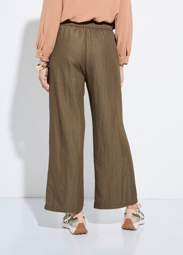 Pantalon fluide élastiqué twill uni Kaki