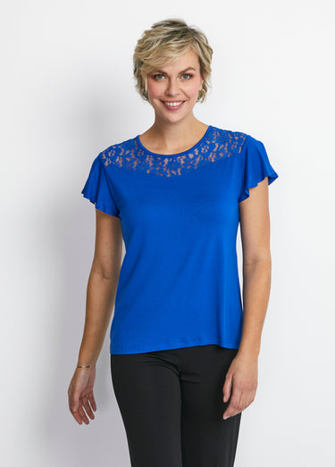 T-shirt manches courtes dentelle Bleu