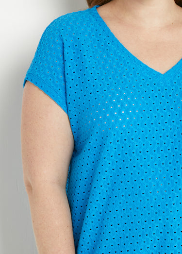 T-shirt ample blousant court uni col V Turquoise