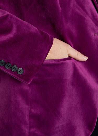 Veste blazer droite velours uni col tailleur Violet