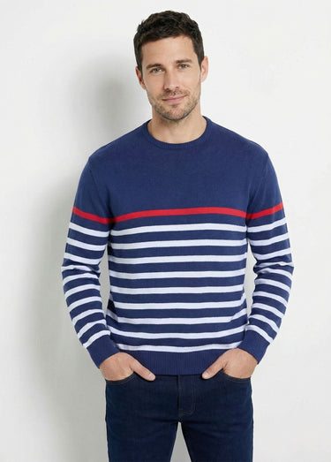Pull rayé col rond jersey coton Raye Blanc