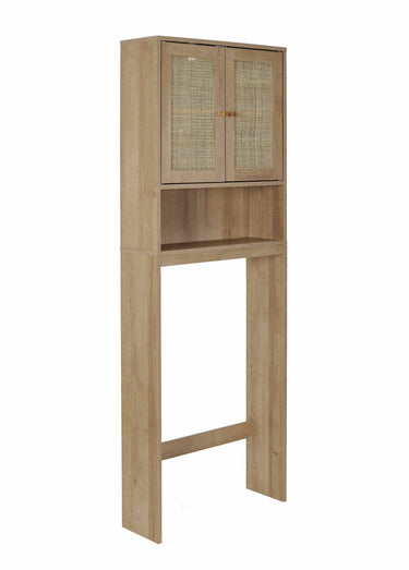 Meuble rangement WC, en bois et cannage Marron