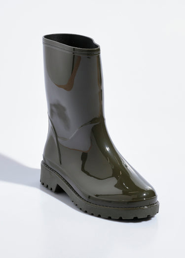 Bottines de pluie unies, semelle crantée Vert