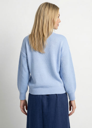Pull doux brodé col rond Bleu