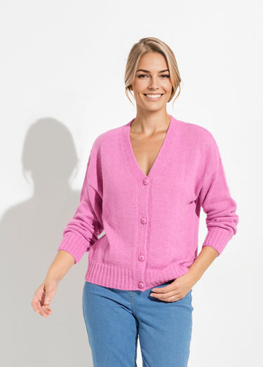 Gilet col V boutonné mélange mohair Magenta