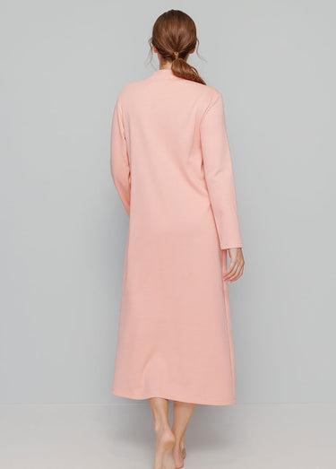 Chemise de nuit interlock boutonnée Uni Peche