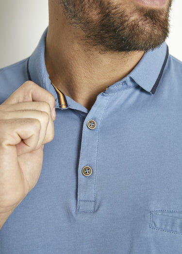 Polo maille jersey uni col bicolore coton Indigo