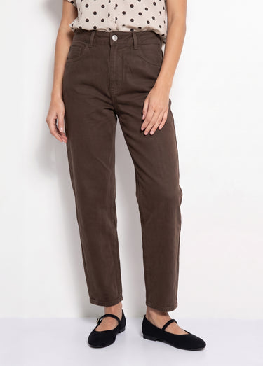 Jean cropped coupe balloon, bas resserré Chocolat