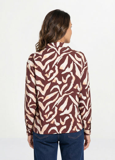 Chemisier imprimé graphique col tailleur Marron/Ecru