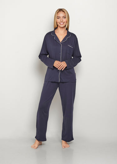 Pyjama col tailleur et manches longues Bleu