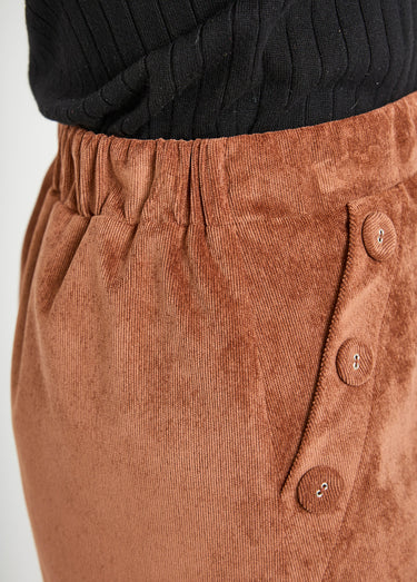 Jupe droite courte velours milleraies Marron