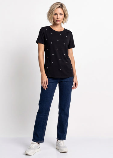 T-shirt strass manches courtes Noir