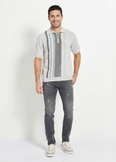 Polo zippé manches courtes rayures jacquard Gris