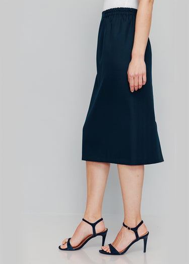 Jupe droite longue gabardine Marine