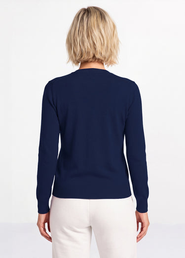 Pull laine mérinos manches longues Marine