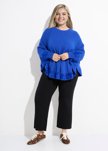 Poncho cape maille coeurs et col rond Bleu Vif