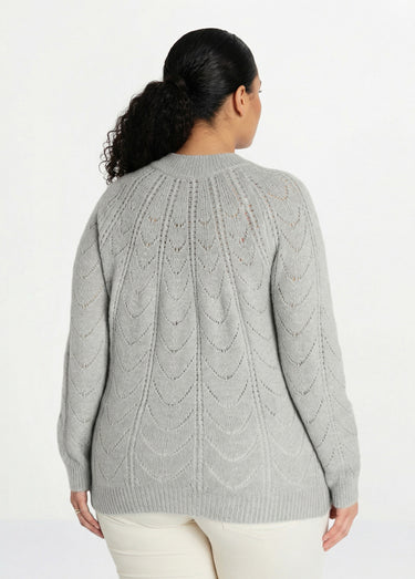 Pull maille chinée ajourée col rond Gris Chine