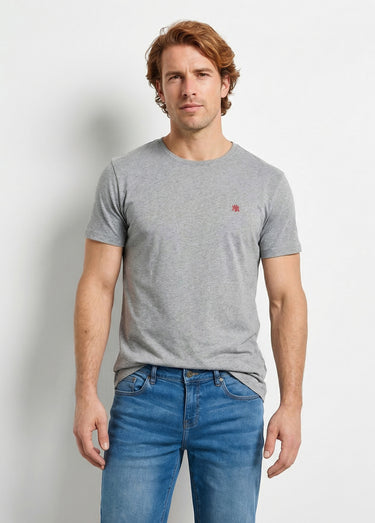 T-shirt col rond brodé manches courtes Gris Chine