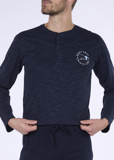 Pyjama 2 pièces manches longues chiné Bleu Chine
