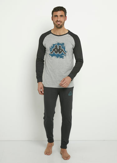 Pyjama long en coton logo placé Noir