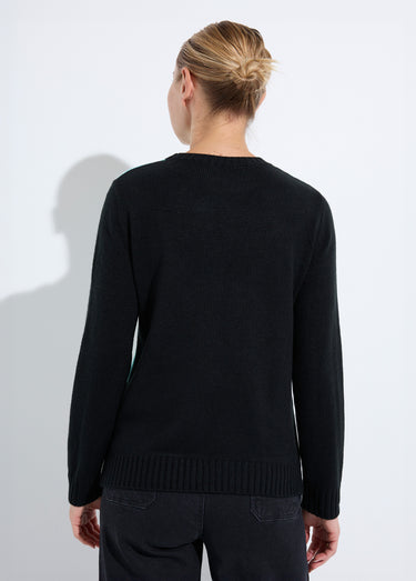 Pull chaud col rond jacquard graphique Noir/Aqua