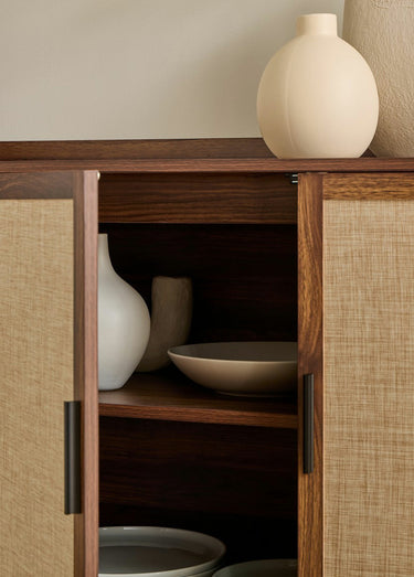 JETSON Buffet 3 portes tissu effet noyer Bois Fonce