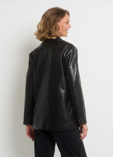 Veste faux cuir col tailleur 1 bouton Noir Mat