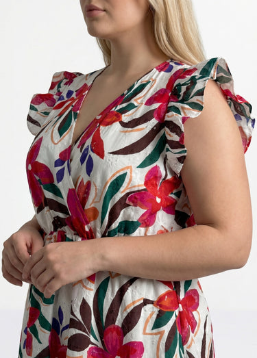 Robe sans manches broderie anglaise Imprimé fond écru