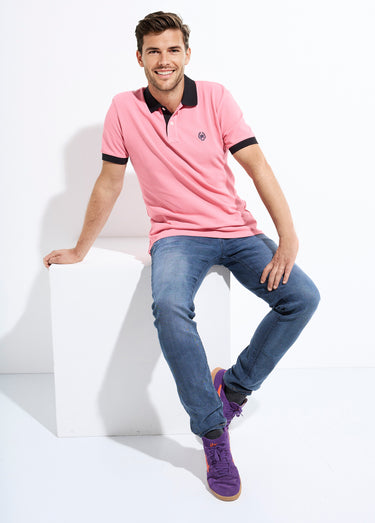 Polo homme col et manches contrastés Rose Clair