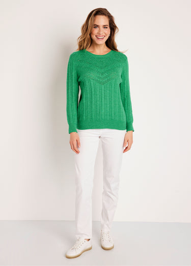 Pull ajouré doux col rond Vert
