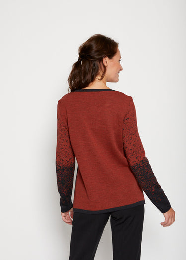 Pull chaud laine mérinos jacquard col rond Noir/Cuivre