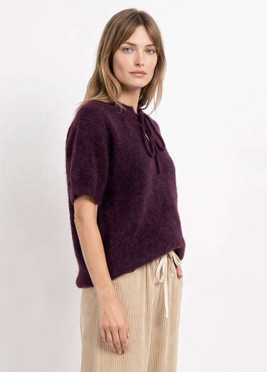 Pull manches courtes doux avec laine Bordeaux
