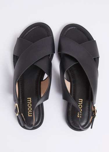 Sandales plates avec brides croisées Noir