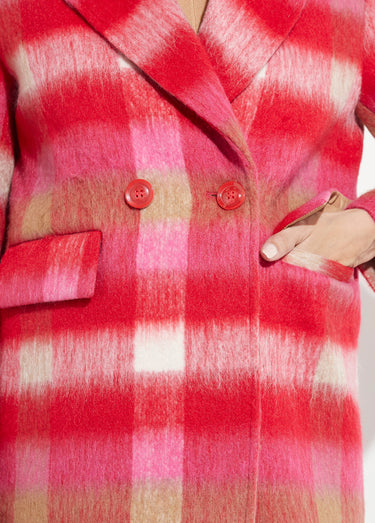 Manteau caban chaud tissu carreaux laine Carreaux Rose