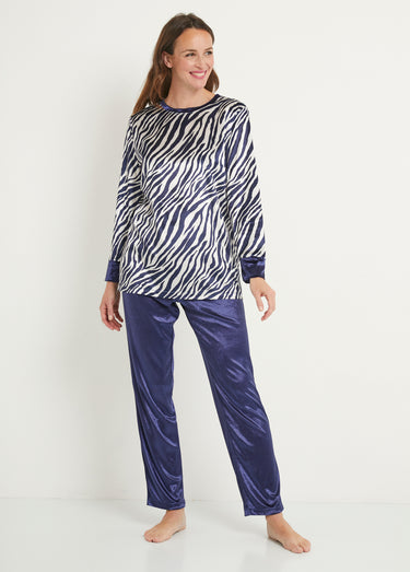 Pyjama chaud col rond velours peau de bête Imprime Marine