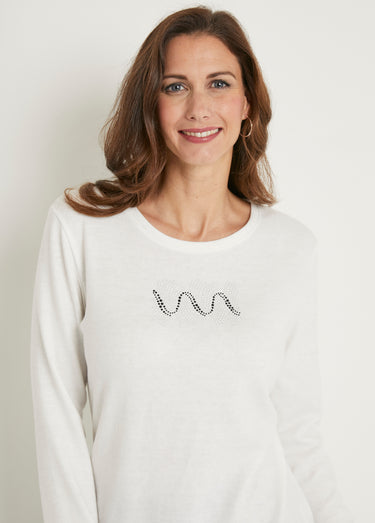 T-shirt chaud uni manches longues clous et rivets Ecru