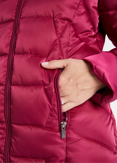 Doudoune longue matelassée à capuche Framboise